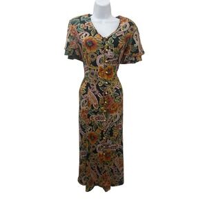 Retro Vintage floral midi dress womens Size 10